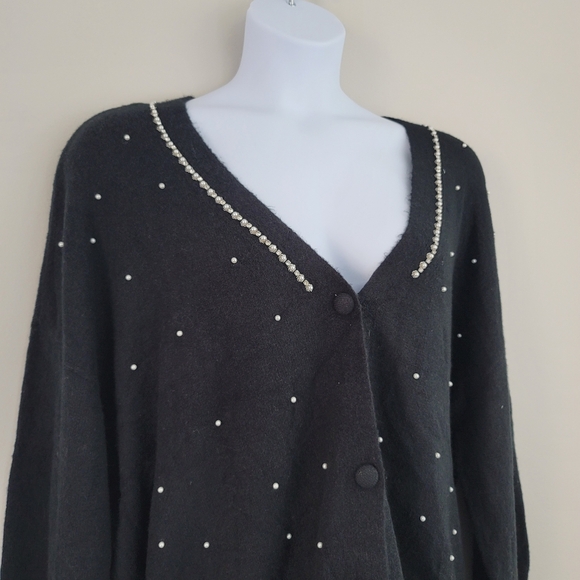 99 JANE STREET Size XXL Black Cardigan Sweater Pearl & Rhinestone Embellished - Picture 2 of 7